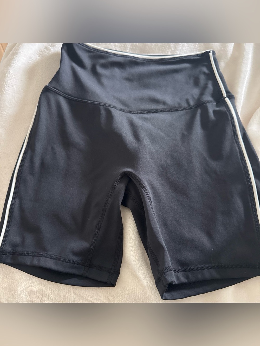High-Rise Black Athletic Bike Shorts with White Side Trim